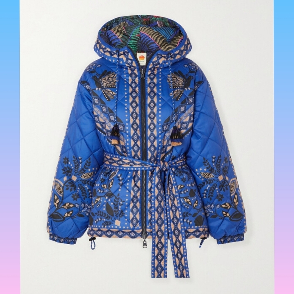 Farm Rio Macaw Forest Reversible Quilted Printed Shell Jacket - Blue
